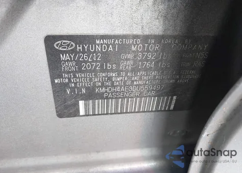 2013 Hyundai Elantra Gls/Limited z USA, uszkodzony, nr VIN KMHDH4AE3DU559497